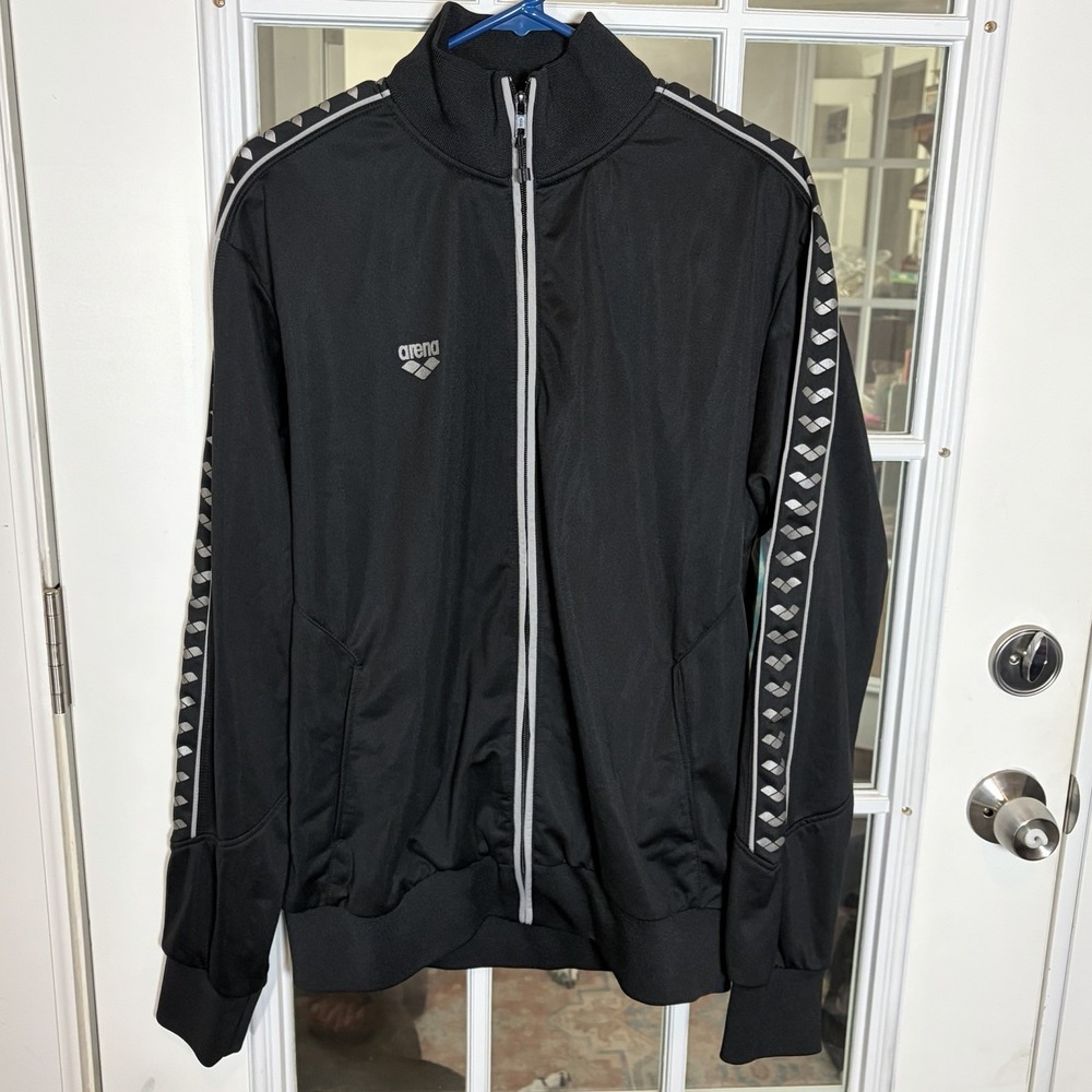 Arena Team Line Black Track Jacket Large Y2K Retro Athletic Logo Full Zip